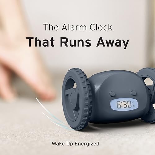 Image of CLOCKY Alarm Clock on Wheels - Loud Rolling Alarm Clock for Heavy Sleepers | Runaway Clock that Jumps & Runs to Wake You Up | Funny Unique Gift for Adults, Teens & Kids Bedrooms (Slate)