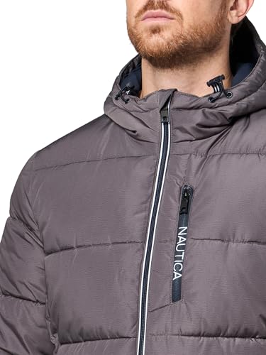 Image of Nautica Men's Midweight Quilted Faux Memory Puffer Jacket -Adjustable Hood Insulated Winter Coat