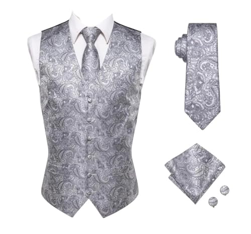 Men's Slim Fit Waistcoat and Tie Set Formal Vest with Cufflinks for Tuxedo or Wedding Occasion