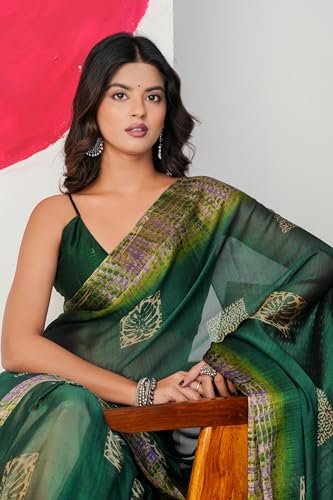 Image of MIRCHI FASHION Women Saree Abstract Print Chiffon | Breathable Lightweight Casual Sari for Regular Use and Office with Unstitched Blouse (Available in 25 Colors)