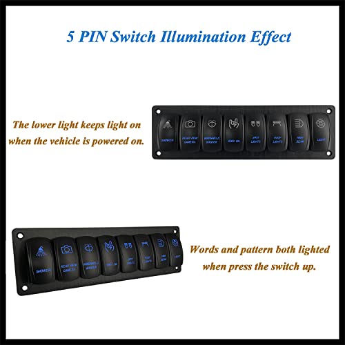Image of 8 Gang Customizable Rocker Switch Panel Blue Led Pre-Wired Aluminum Toggle Switch Panel with Holder Housing Bracket for Car Boat RV Trailer UTV Van Motorcycle Dash 12V 24V IP66 Waterproof