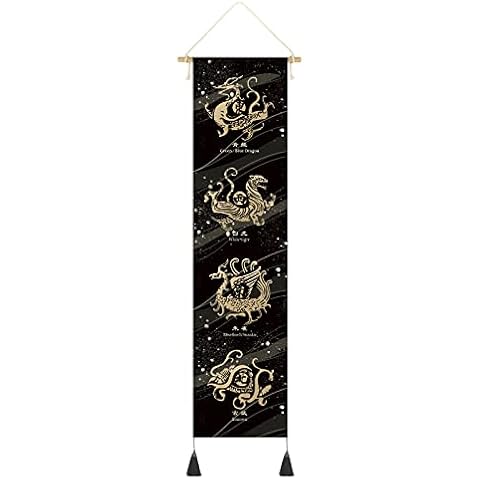 Hanging Poster Canvas Wall Art Banner 4 Chinese Ancient Square Guardian Beast Tapestry Blue Dragon White Tiger Suzaku Xuanwu Wall Tapestry Tapestry Decoration For Home,Office (13''x 56''/33x142cm) Cover