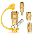 GASPRO 1/4'' RV Propane Quick Connect Fittings, Natural & Propane Gas Hose Plug Set with Shutoff Valve, for RV, Trailer, Grill, 4-Pack
