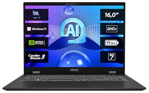 MSI Prestige 16 AI Studio, Business Laptop, 16,0' QHD+, Intel® Core™ Ultra 7 Prozessor 155H, 32 GB LPDDR5 RAM, 1 TB, NVIDIA® GeForce RTX™ 4060, Windows 11 Home, QWERTZ Tastatur, Anniversary Edition