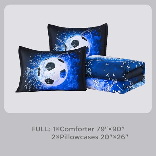 Image of Andency 3D Soccer Comforter Full(79x90 Inch), 3 Pieces(1 Soccer Comforter, 2 Pillowcases) Sport Polyester Bedding Set for Boys Kids Teens