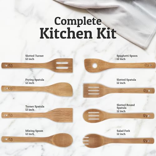 PriorityChef Wooden Spoons for Cooking, 8Pc Non Scratch Bamboo Cooking Utensils, Non-Toxic Wooden Utensil Set, Easy to Clean Kitchen Utensils Set for Everyday Use on All Cookware Types by Priority Chef - Image 3