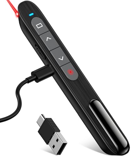 Image of DinoFire USB C Rechargeable Presentation Remote with Red Light,Wireless Preseter PPT Slide Clicker Advancer for MacBook Laptop Computer