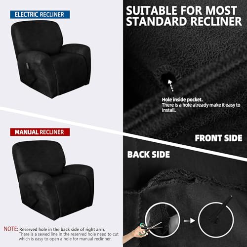 Image of molasofa Recliner Chair Cover- 4 Piece Leather Like Large Recliner Cover with Pocket Soft Non Slip Stretch Recliner Slipcover for Lazy Boy Recliner Chair Washable Furniture Protector (Black)