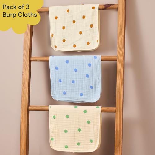 Image of NINTARABABY Burp Cloths - 100% Organic Muslin Cotton, Pack of 3