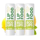 Eco Lips Lip Food - Nutrient Dense & Organic Lip Balm (Nourish), Lemon Spirulina Flavor 3-pack