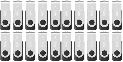 Image of Enfain 16GB USB 2.0 Flash Drive 20 Pack | Swivel Thumb Drives with 31 Labels | Gift-Ready Packaging for Corporate Events, Office & Team Distributions (Black)