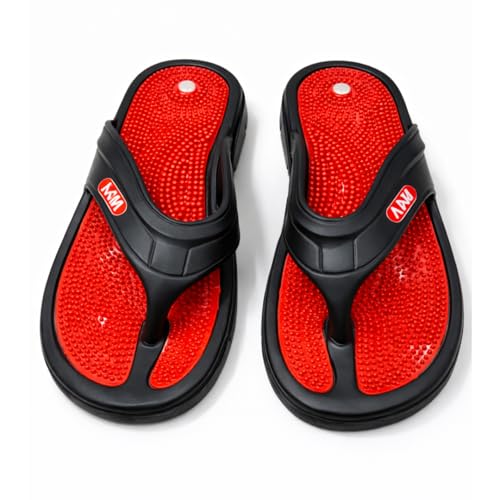 Image of Acupressure & Magnetic Slippers - Red /Black for Enhanced Blood Circulation, Stress Relief, and Foot Health
