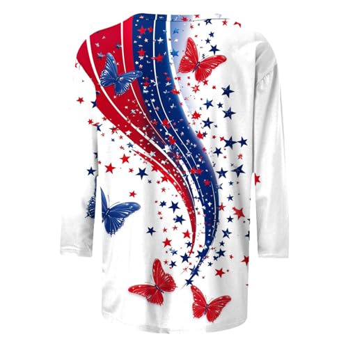 Image of Fourth of July Shirts for Women 3 /4 Sleeve Summer Tops American Flag Print T Shirt Patriotic 4th of July Shirts 2025