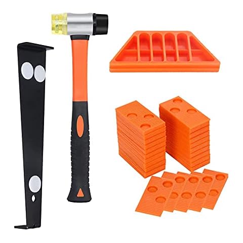 Flooring Kit, Laminate Wood Flooring Installation Kit with 40 Spacers, Double Headed Mallet, Tapping Block and Pull Bar (Orange) Cover