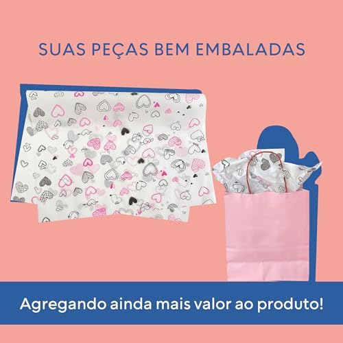 Papel De Seda Premium Decorado Coração 30x70cm 100 Folhas Cor: Preto e Rosa