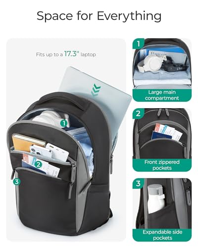 BAGSMART Laptop Backpack for Men, Mens Backpack with Retractable Cable, 15.6 Inch Business Backpack for Men, College Computer Backpack, Grey3