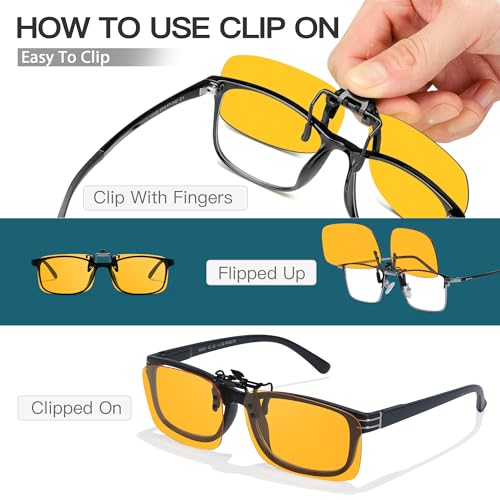 Image of VIEWBETTER Clip On Blue Light Blocking Glasses Over Prescription Glasses Reduce Eyestrain Metal Rimless Clips (Flip Up) V309