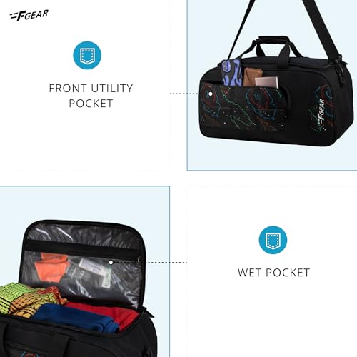 Image of F Gear Enduro Topo Black 32L Travel Duffle Bag with Spacious Main Compartment, Front Pocket & Wet Pocket, Adjustable Shoulder Strap, Lightweight and Durable, Easy Carry Handles for Men & Women