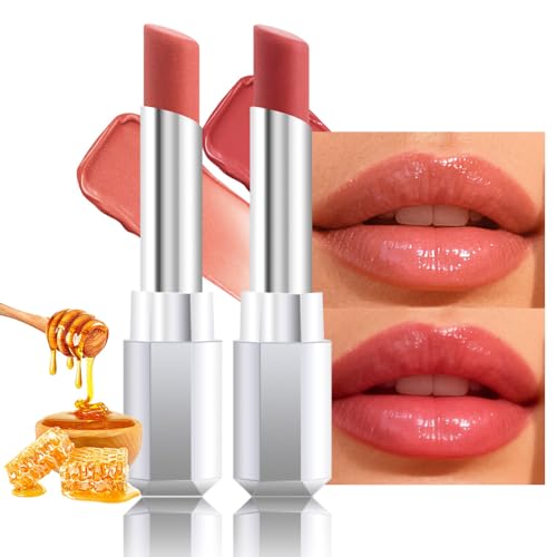 Image of Honey Lipstick Tinted Lip Balm - Shine Moisturizing Lipstick for Women, Natural Nourishing Hydrating Lip Gloss Stain for Dry Lips, Tint Sheer Lightweight Makeup, Vegan - 2Pc Honey & Nude