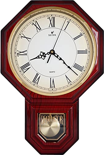 Justime Traditional Schoolhouse Pendulum Wall Clock Chimes Hourly With Westminster Melody Made In Taiwan, 4Aa Batteries Included (Pp0258-Rrm Red Mahogany) #TOP11