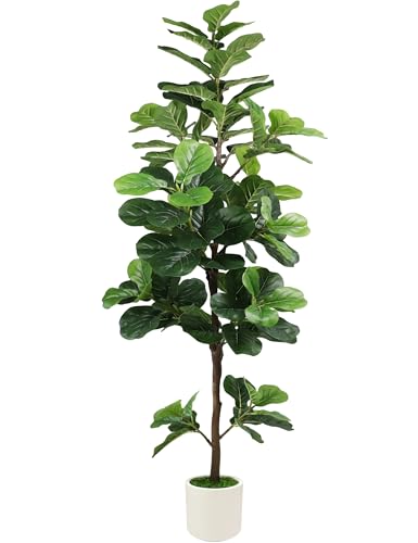6FT Artificial Fiddle Leaf Fig Tree with White Planter & Fake Moss, Realistic Faux Ficus Lyrata...