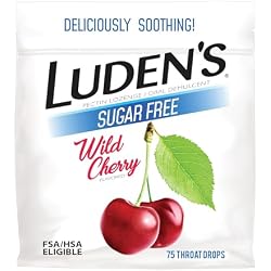1 of Luden's Sore Throat Relief Drops, Sugar-Free Wild Cherry, 75 Count | Sore Throat Lozenges, for Minor Everyday Irritation & Dry Mouth, Soothes Throats, With Pectin