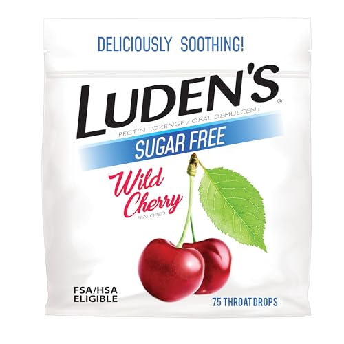 Luden's Sore Throat Drops, For Minor Sore Throat Relief, Sugar Free Wild Cherry, 75 Count