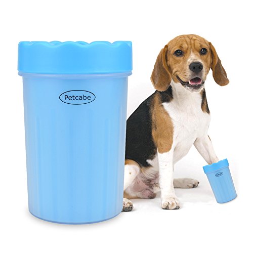 Petcabe Portable Dog Paw Cleaner Pet Cleaning Brush Cup Dog Foot Cleaner (Medium, Blue)