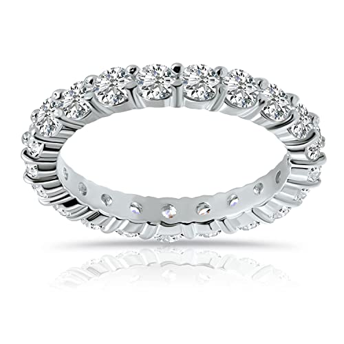 Hoops & Loops Sterling Silver Cubic Zirconia 3mm Round-Cut Anniversary Eternity Band Ring, Size 8