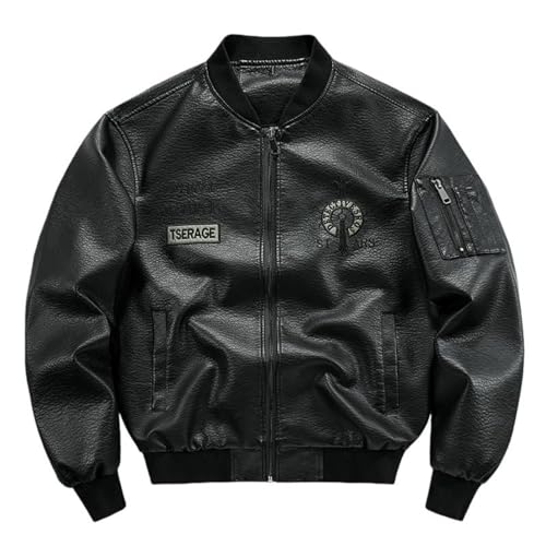 Veste de motard en cuir synthétique pour homme au col montant noir style classique