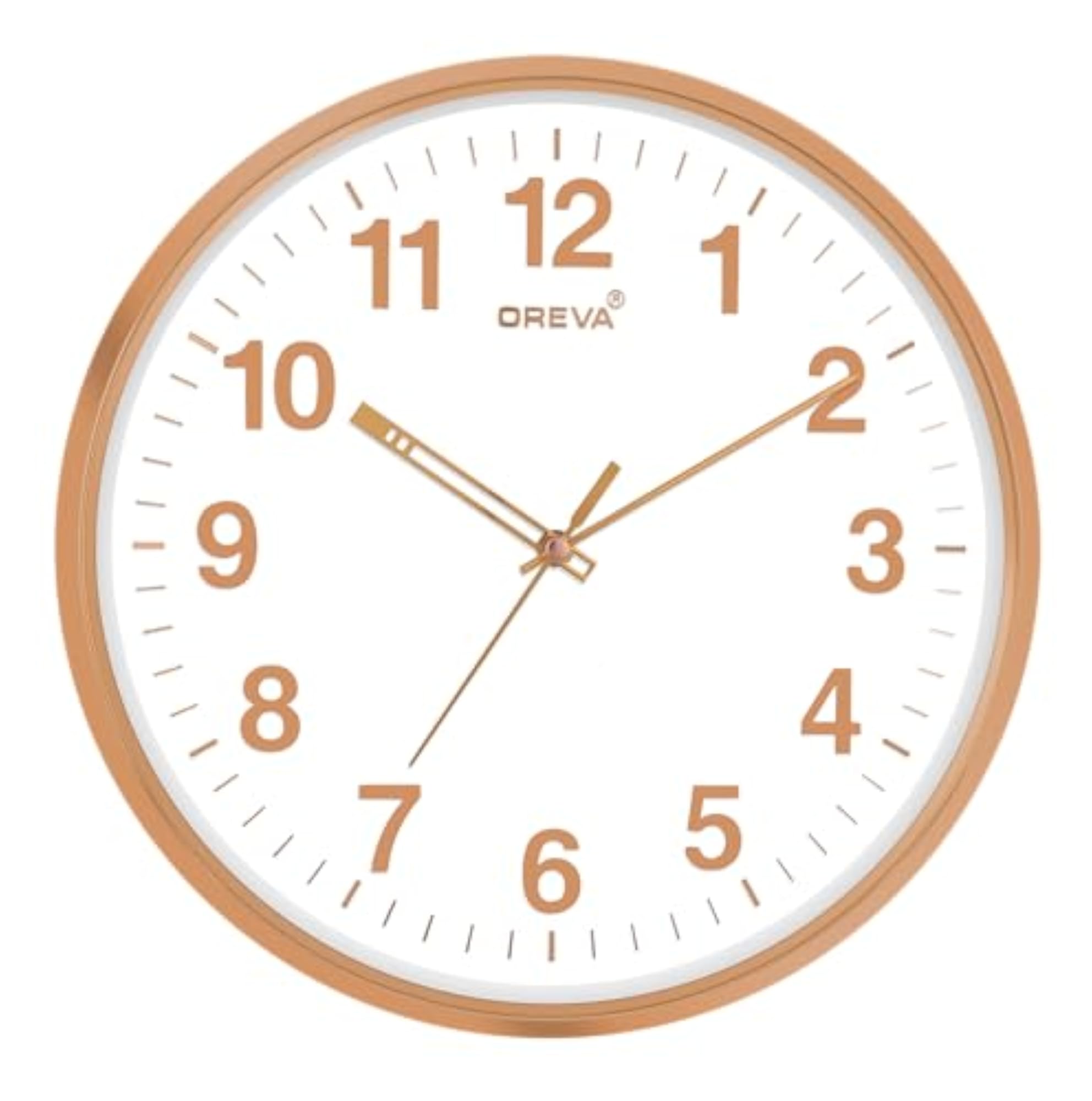 Round Plastic Silent Wall Clock with Copper Ring, Ivory Dial