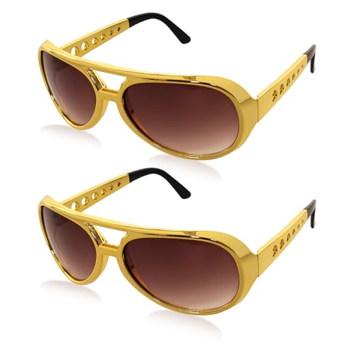 Fumwase 2PCS 50s 60s Disco Sunglasses Women Men Gold Sunglasses for Halloween Cosplay Dress Up Party Costume Accessories (Gold)