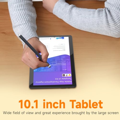 Image of Android 15 Tablet 10 inch, 2 in 1 Tablet with Keyboard. 6GB RAM+32GB ROM Support 1TB Expandable Tablets PC, Quad-Core CPU, HD Screen, BT, WiFi, Long Battery Life Tablets with Case Mouse Stylus, Black