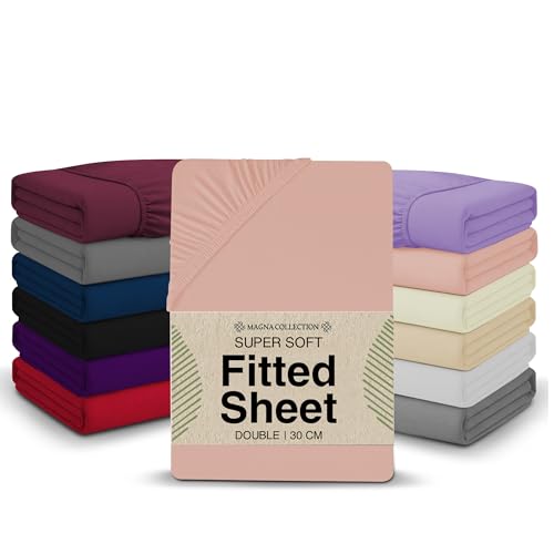Image of King Size Fitted Sheet - 150 x 200 cm with 30cm Deep Pocket, Soft Brushed Microfibre, Wrinkle-Free, Easy Care, Fade & Shrink Resistant by MAGNA COLLECTION (Pink, King)