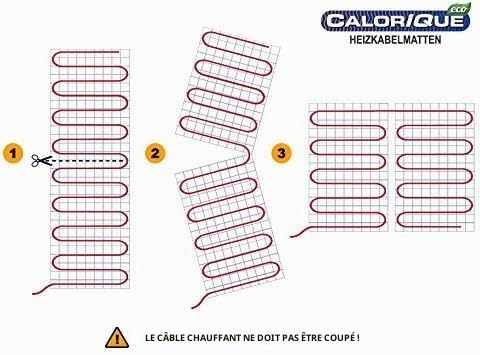 Tapis de câbles chauffants électriques CALORIQUE ECO - 3m² - Chauffage au sol électrique efficace 150 W/m² - Technologie TWIN - Classe d'efficacité énergétique A +++