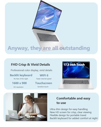 Image of HP Flagship 17 Touchscreen Business Student Laptop - AMD Ryzen 5 7430U . 17.3 HD+ Display . AI Copilot . Fast Charge . Wi-Fi 6 . Backlit Keyboard . Win11 Pro . w /Accessory (8GB RAM | 256GB SSD)