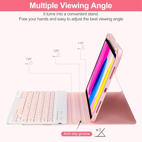 Image of COO Keyboard Case for iPad 11th A16 /10th Gen | Detachable Bluetooth Keyboard, Pencil Holder, Auto Wake /Sleep, 3 Angles, Shockproof PU TPU Cover, Pink