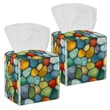 Colorido patrón de cristal de playa, 2 piezas, soporte cuadrado para caja de pañuelos de piel sintética, organizador de papel, dispensador de papel para sala de estar, cocina, dormitorio, oficina