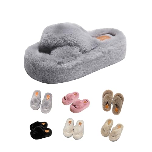 Women's Soft Plush Style Slippers - Comfy Platform, Multi - Color Fuzzy, Trendy Plush Design for Daily Furry Comfort