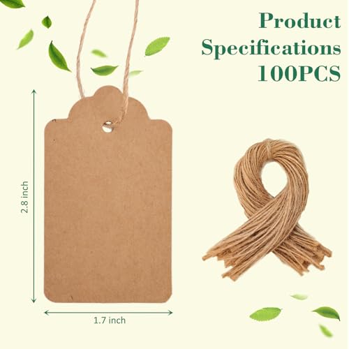 SallyFashion 100PCS Brown Gift Tags (2.8 x 1.7 inches) and 160PCS Round Paper Tags (2.2 inches), Kraft Paper Hang Lables for Clothes Party Favors DIY Crafts Wedding Holiday
