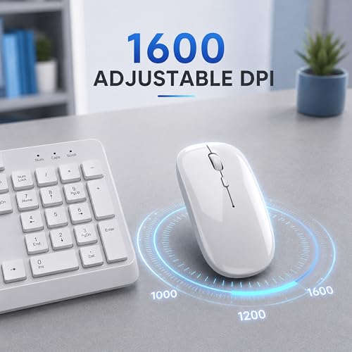 Image of Ant MASTER40 2.4GHz Wireless Keyboard and Mouse Combo - Full Size 104-Key Quiet Keyboard with ChatGPT AI Key & Adjustable 1600 DPI Ergonomic Mouse for PC, Laptop, Mac, Windows, Office - Silver White