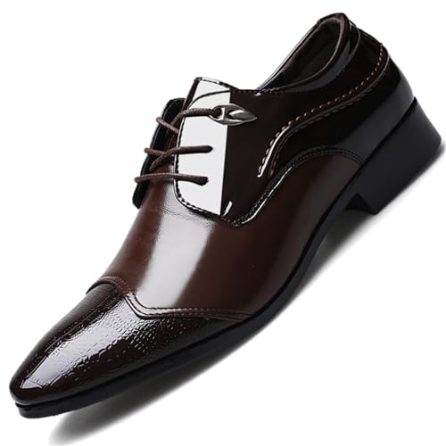 Men's Vintage Patent Leather Pointed Toe Oxford Shoes Dress Shoes Formal Business Casual Lace Up Shoes for Men