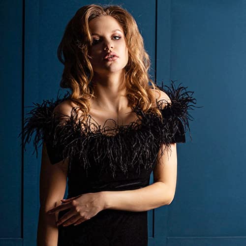 10 Yards Feathers Trims Fringe With Satin Ribbon Tape Black Sewing Fringe Trim Black Ostrich Feathers Trim Fringe 3.2-4 Inch For Diy Dress Sewing Crafts Costumes Decoration #TOP5