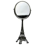Home Basics Bronze Double Sided Cosmetic Mirror Antique French Paris Eiffel Tower Design for Makeup Dresser, Vanity, Desktop & Bathroom Decorative Round Metal Frame Mirror Makeup Tool