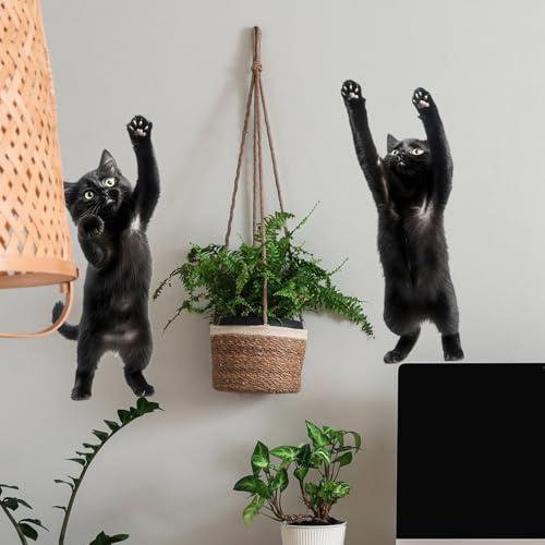 Vinilos decorativos de pared Achang con gatito negro 3D adorable miniatura 5