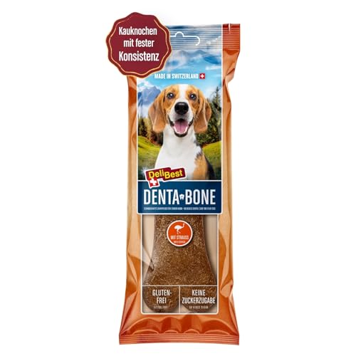 DeliBest DentaBone Strauss I Kauknochen Hund leicht verträglich ohne Gluten I Kaustange Hund für Zahnreinigung I Hundesnacks für groß und klein I Hundekauknochen 1 x 100 g