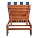 SAFAVIEH Outdoor Collection Newport Natural/ Blue & White Stripe Cushion Built-in Side Table Adjustable Chaise Lounge Chair