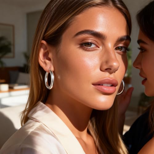 Image of Chunky Hoop Earrings for Women Small Huggie Hoops Earrings Fashion Jewelry