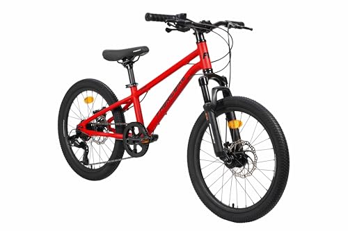 FabricBike Terra - Bicicleta de montaña de Aluminio 20 Pulgadas de 6 a 8 años, Bicicleta MTB, Freno de Disco, Cambio de 7 velocidades, Suspensión Delantera. (Matte Red)