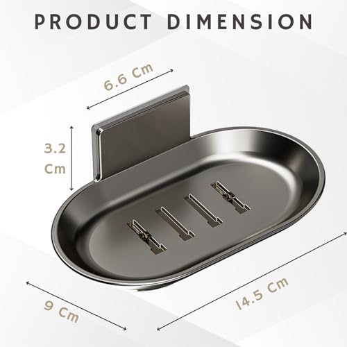 Image of Tenom Soap Stand for Bathroom Wall Mounted, Space Aluminum Soap Holder for Bathroom Stickable, Rustproof Soap Dish, Durable Soap Box with Drain Tray (1, Grey)